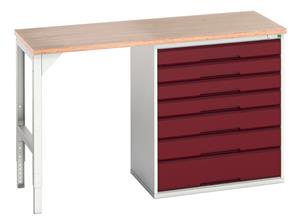 16921904.** verso pedestal bench with 7 drawer 800W cab & mpx worktop. WxDxH: 1500x600x930mm. RAL 7035/5010 or selected